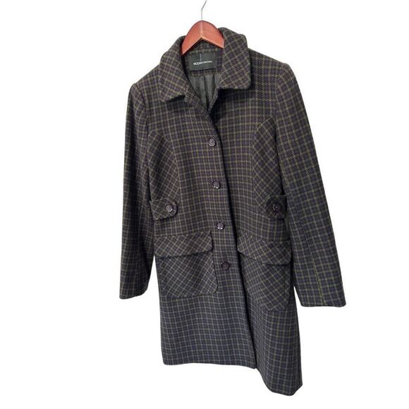 Moda International Purple Yellow Patterned Wool Button Front Peacoat Size Small - Picture 1 of 12